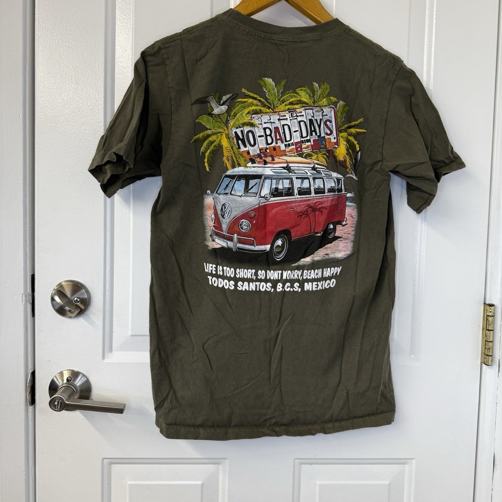 NWOT Shirt Tee Mens S Todos Santos Green No Bad Days Take A VW Van Mexico - Picture 2 of 4